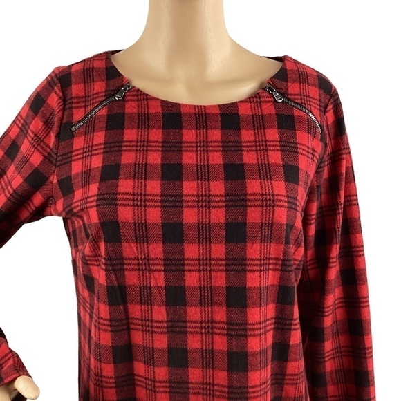 Talbots Tartan Plaid Shift Dress Size M Red Long Sleeve - Picture 2 of 7